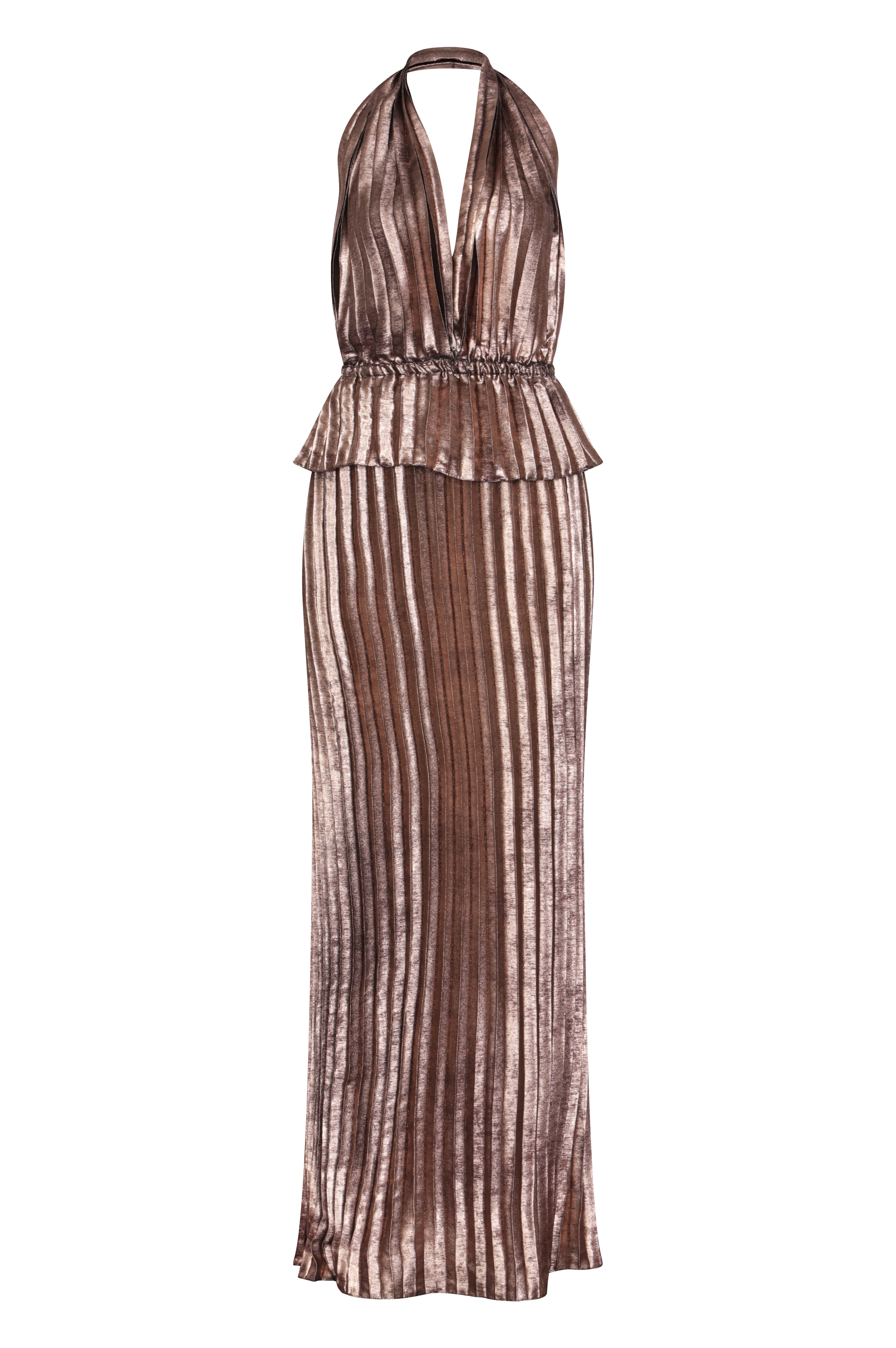 Donna Metallic Pleated Backless Maxi Dress